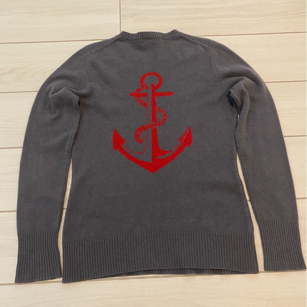 C3 Cashmere Gray with Red Anchor Cashmere Sweater